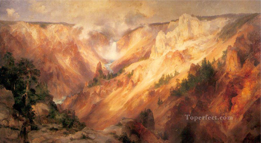 イエローストーンのグランドキャニオンの風景トーマス・モラン山脈油絵